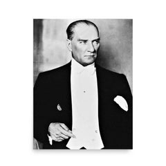 A rectangular Mustafa Kemal Ataturk print on a plain backdrop.