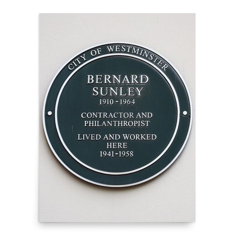 Bernard Sunley poster print, in size 18x24 inches.