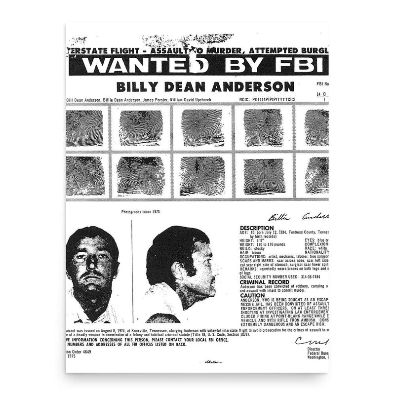 Billy Dean Anderson poster print, in size 18x24 inches.