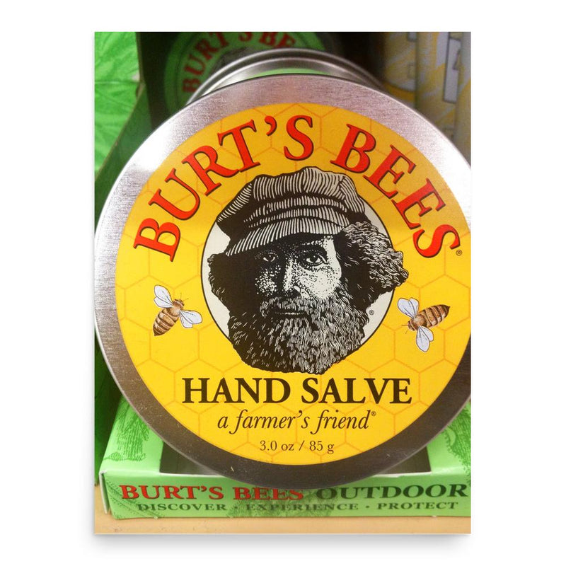 Burt Shavitz poster print, in size 18x24 inches.