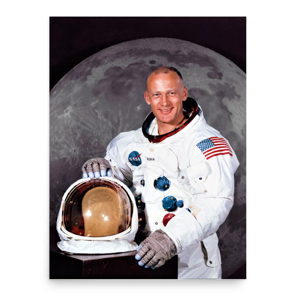 Buzz Aldrin poster print, in size 18x24 inches.