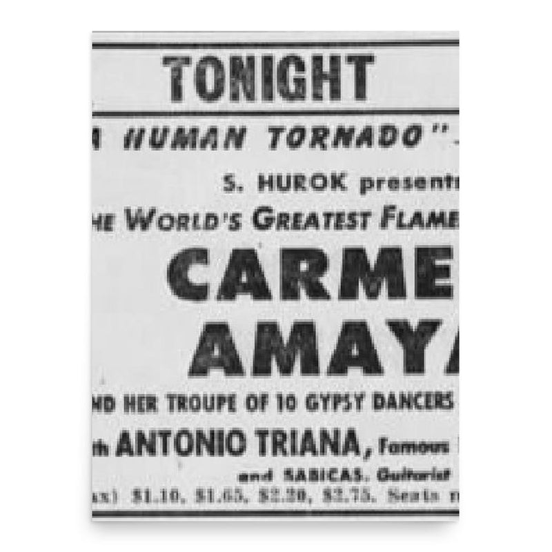 Carmen Amaya poster print, in size 18x24 inches.