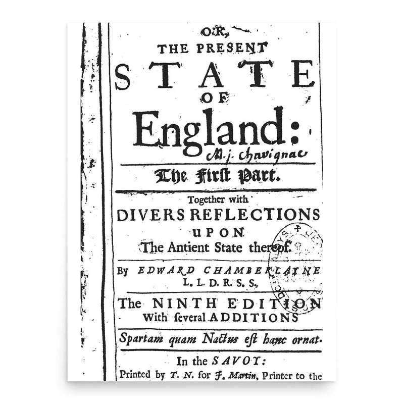 Edward Chamberlayne poster print, in size 18x24 inches.