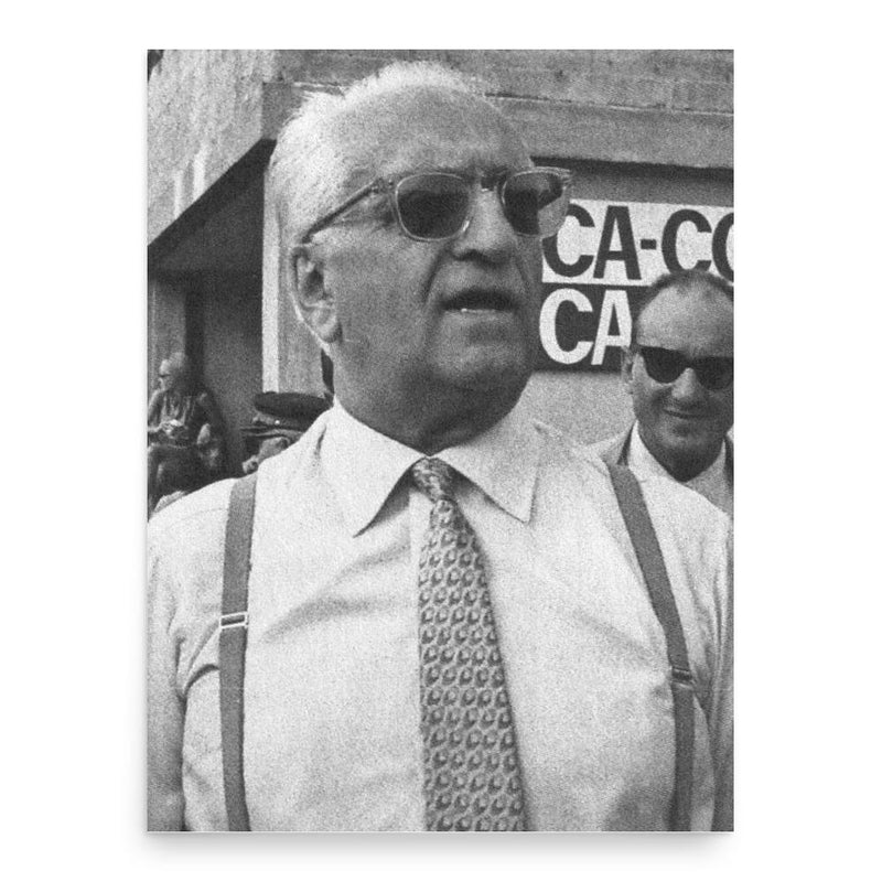 Enzo Ferrari poster print, in size 18x24 inches.