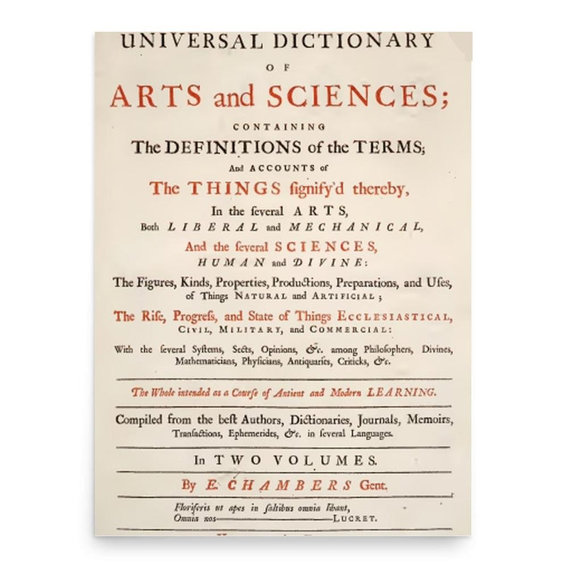 Ephraim Chambers poster print, in size 18x24 inches.