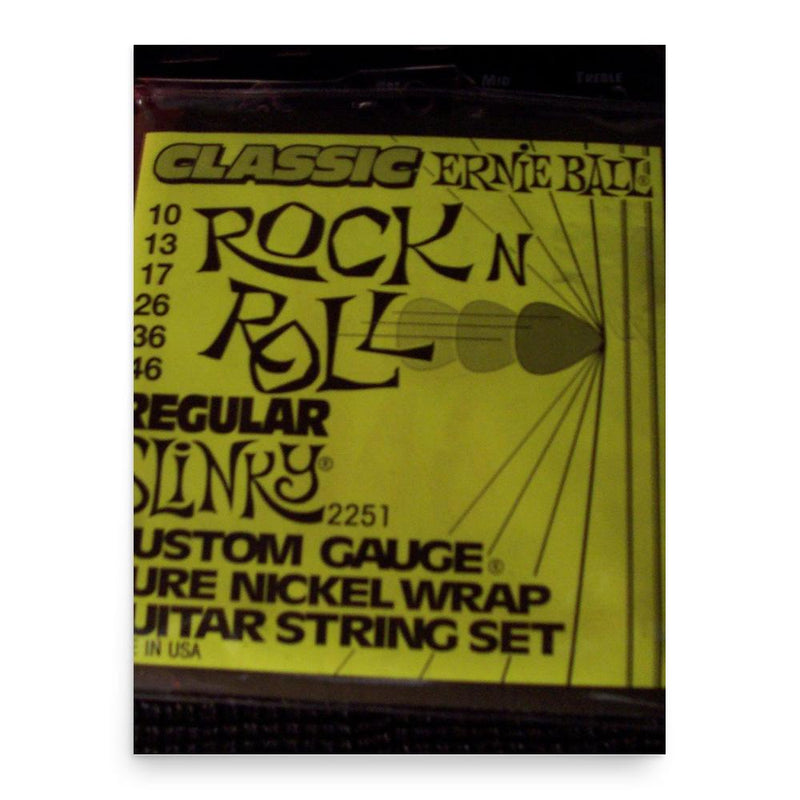 Ernie Ball poster print, in size 18x24 inches.