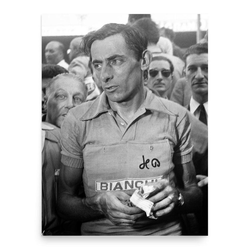 Fausto Coppi poster print, in size 18x24 inches.