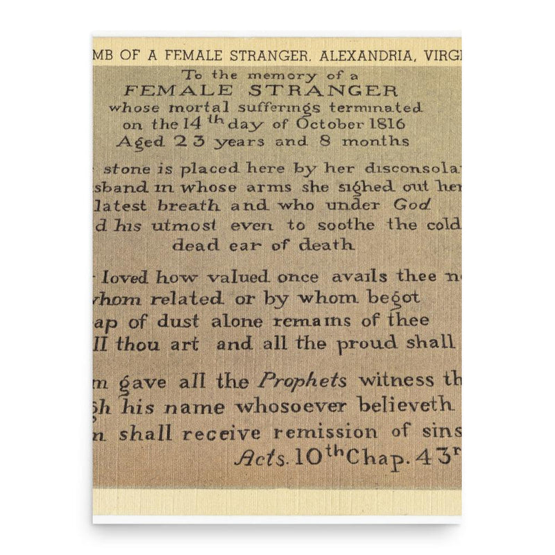 Female Stranger poster print, in size 18x24 inches.