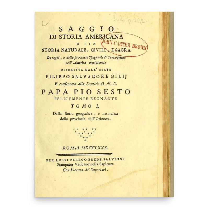 Filippo Salvatore Gilii poster print, in size 18x24 inches.