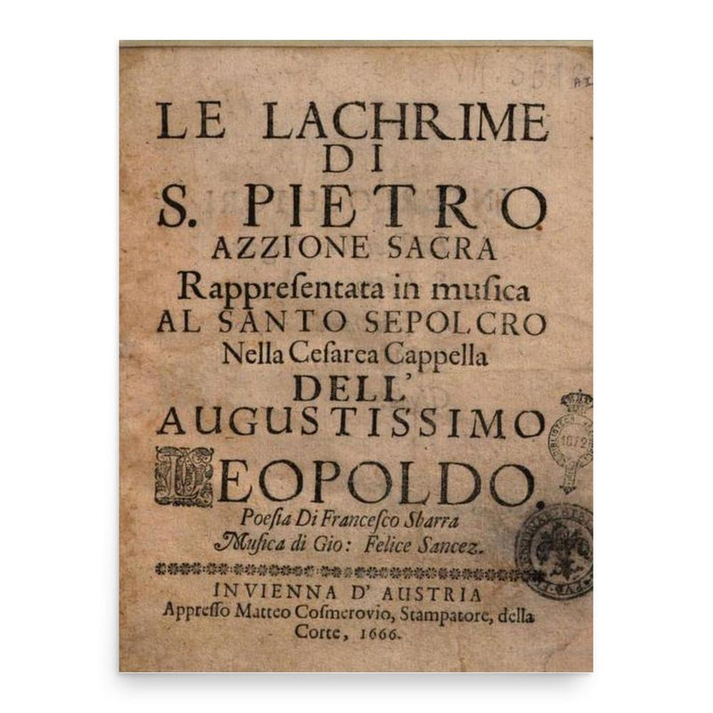 Francesco Sbarra poster print, in size 18x24 inches.