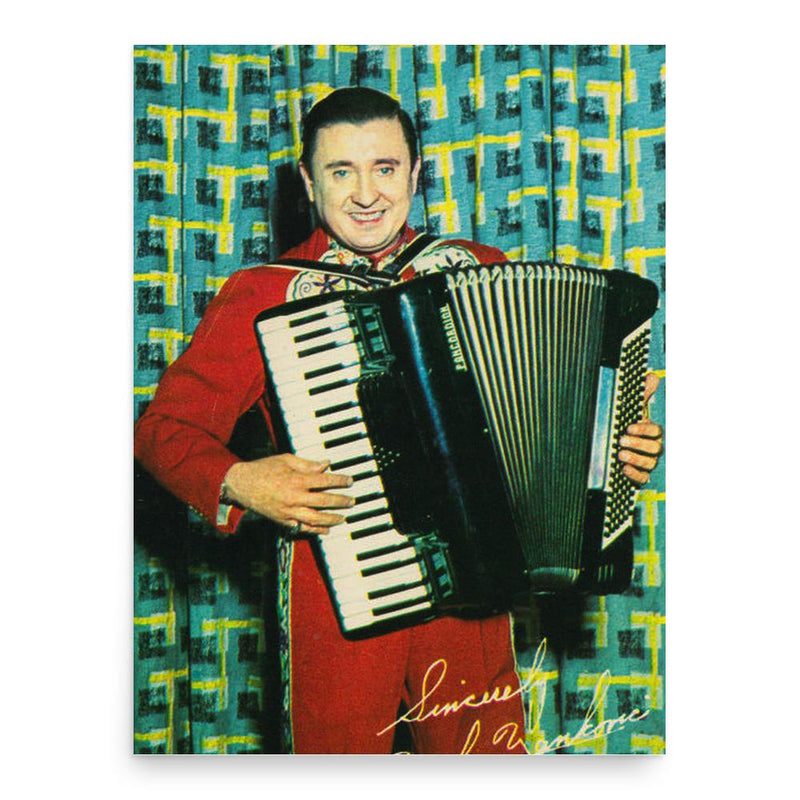 Frankie Yankovic poster print, in size 18x24 inches.