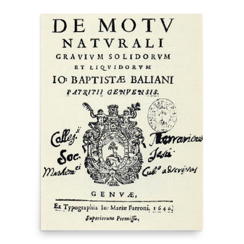 Giovanni Battista Baliani poster print, in size 18x24 inches.