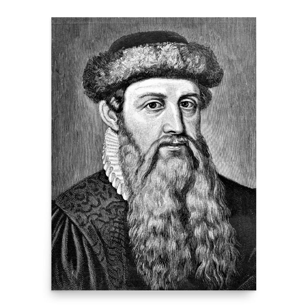 Johannes Gutenberg poster print, in size 18x24 inches.