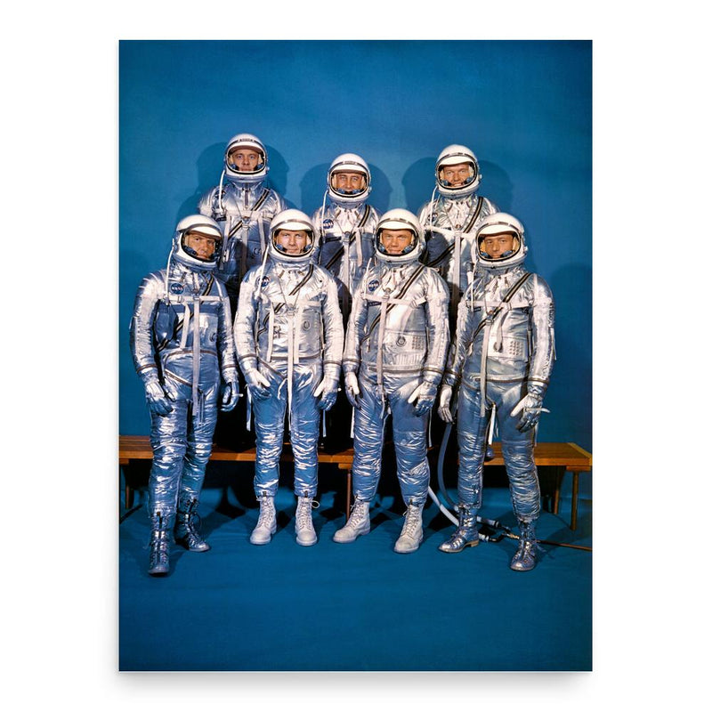 The Mercury 7 Astronauts poster print, in size 18x24 inches.