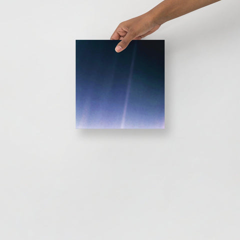Image of A Pale Blue Dot poster on a plain backdrop in size 10x10”.