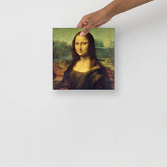 A Mona Lisa by Leonardo Da Vinci poster on a plain backdrop in size 10x10”.