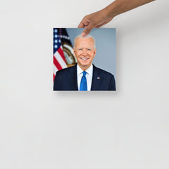 A Joe Biden Official Portrait poster on a plain backdrop in size 10x10”.