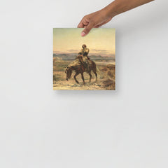 A William Brydon Painting, Remnants of an Army by Elizabeth Thompson poster on a plain backdrop in size 10x10”.