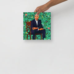 A President Barack Obama poster on a plain backdrop in size 10x10”.