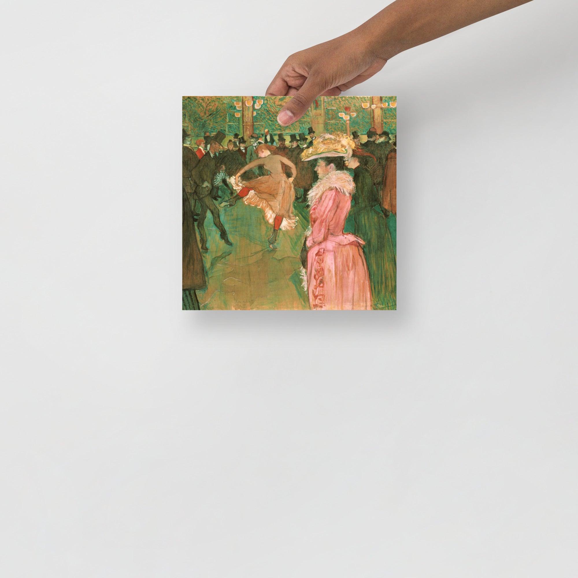 An At the Moulin Rouge: The Dance by Henri Toulouse-Lautrec poster on a plain backdrop in size 10x10”.
