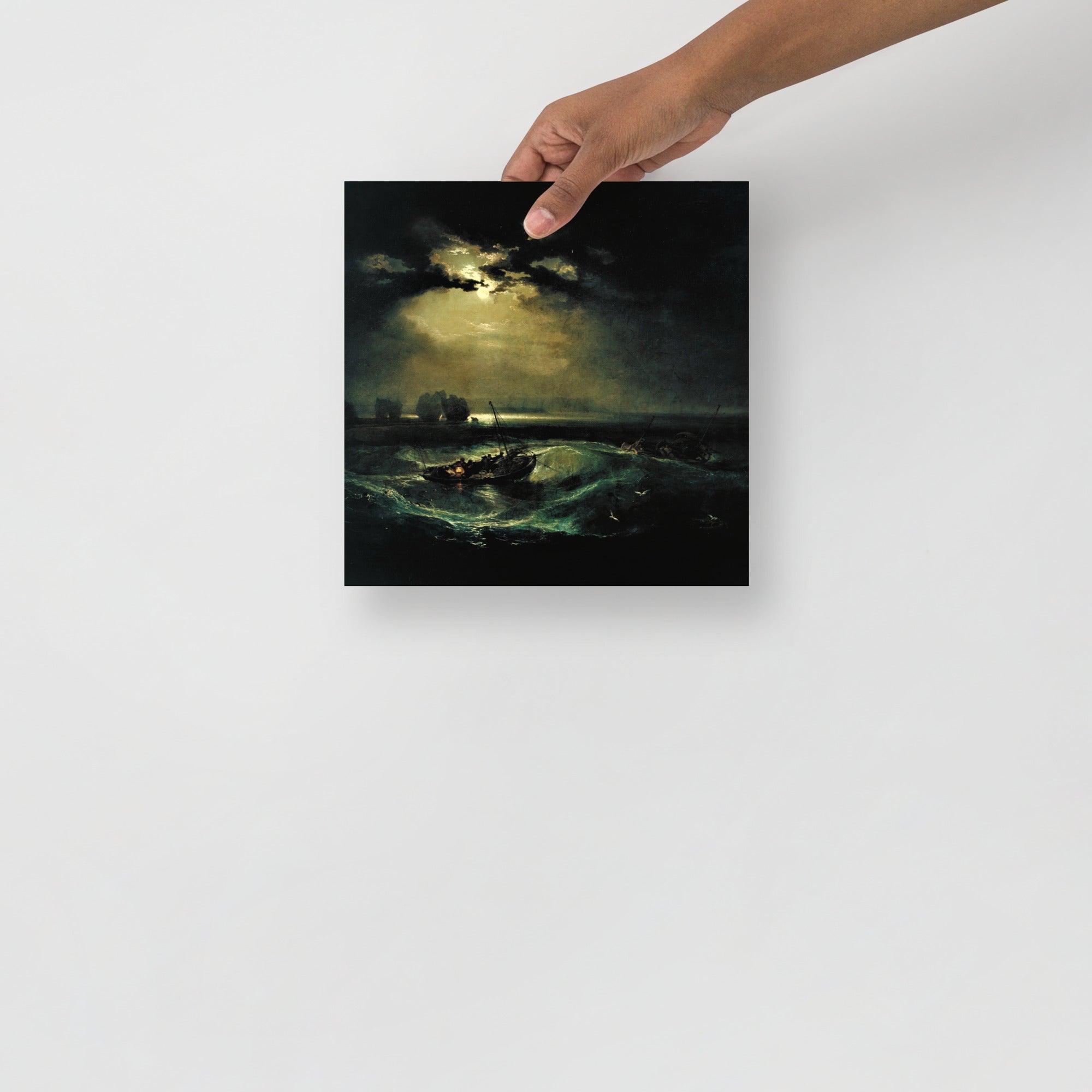 A Fishermen at Sea by William Turner poster on a plain backdrop in size 10x10”.