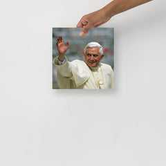 A Pope Benedict XVI poster on a plain backdrop in size 10x10”.