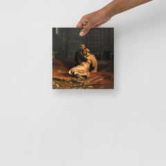 An Ivan the Terrible and His Son Ivan by Ilya Repin poster on a plain backdrop in size 10x10”.
