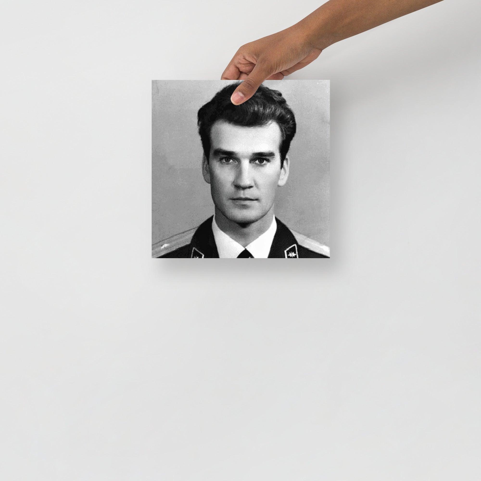 A Stanislav Petrov poster on a plain backdrop in size 10x10”.