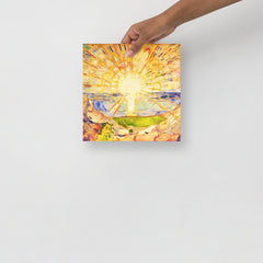 The Sun By Edvard Munch poster on a plain backdrop in size 10x10”.