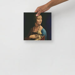 The Lady with the Ermine by Leonardo Da Vinci poster on a plain backdrop in size 10x10”.