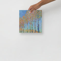 A Poplars on the Bank of the Epte River by Claude Monet poster on a plain backdrop in size 10x10”.