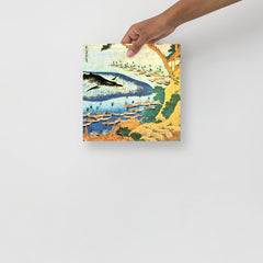 An Oceans of Wisdom by Hokusai poster on a plain backdrop in size 10x10”.