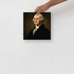 A George Washington by Gilbert Stuart poster on a plain backdrop in size 10x10”.