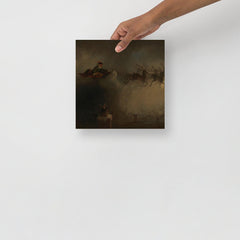 A Santa Claus Dropping Gifts Down The Chimney by William Holbrook Beard poster on a plain backdrop in size 10x10”.