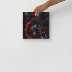 An Orion Constellation poster on a plain backdrop in size 10x10”.