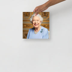 A Platinum Jubilee of Elizabeth II Official Portrait (Posthumous Release) poster on a plain backdrop in size 10x10”.