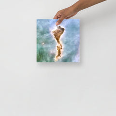 A Finger of God (Carina Nebula) poster on a plain backdrop in size 10x10”.