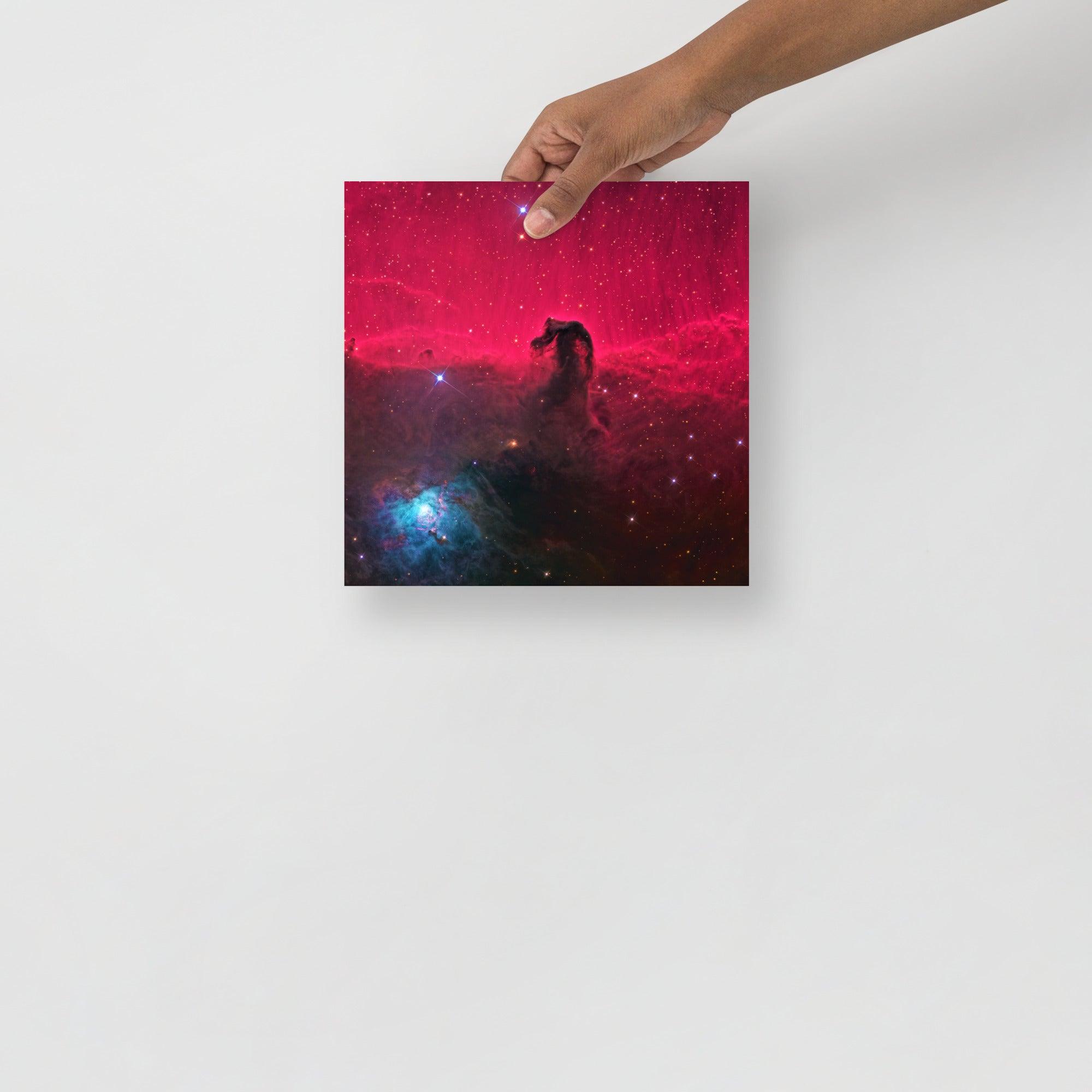 A Horsehead Nebula poster on a plain backdrop in size 10x10”.