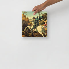 A Saint George And The Dragon by Raphael poster on a plain backdrop in size 10x10”.