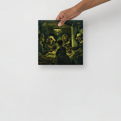 The Potato Eaters by Vincent van Gogh poster on a plain backdrop in size 10x10”.