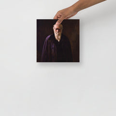 A Charles Darwin By John Collier poster on a plain backdrop in size 10x10”.