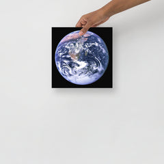 The Blue Marble poster on a plain backdrop in size 10x10”.