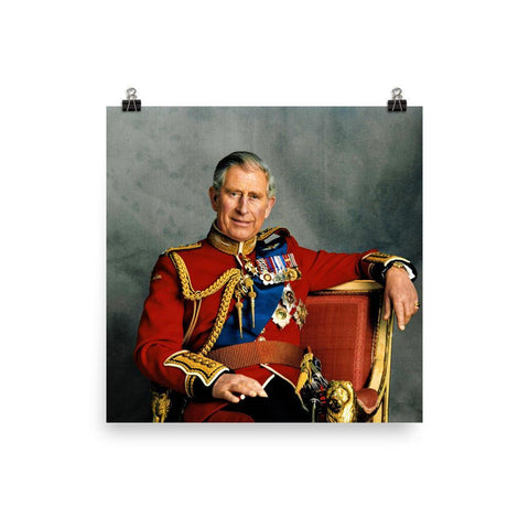 A King Charles poster on a plain backdrop in size 10x10".
