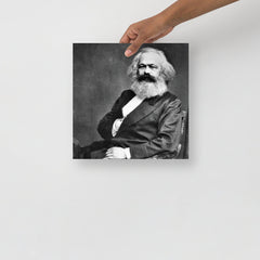A Karl Marx poster on a plain backdrop in size 12x12”.