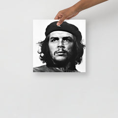 A Che Guevara poster on a plain backdrop in size 12x12”.