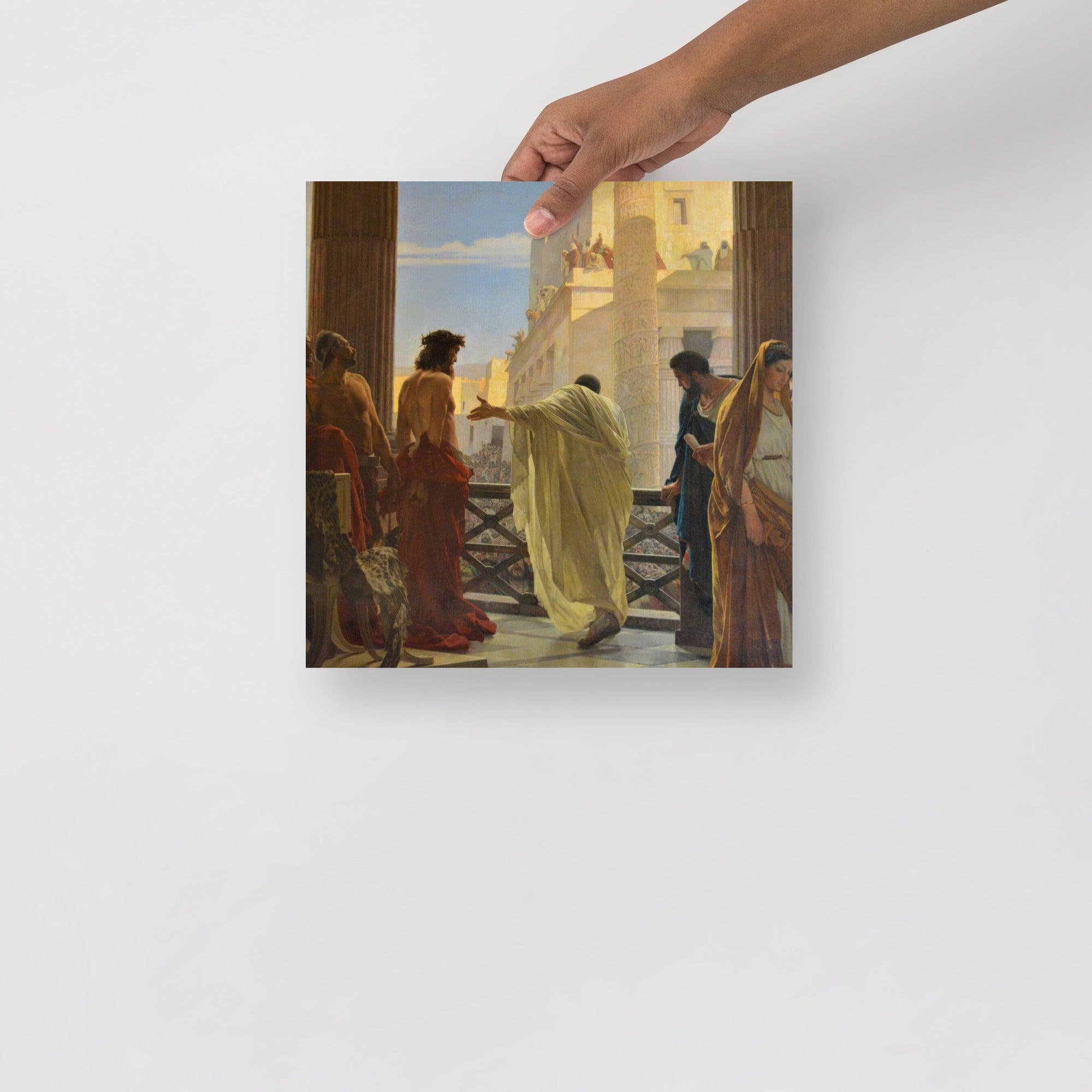 An Ecce Homo poster on a plain backdrop in size 12x12”.