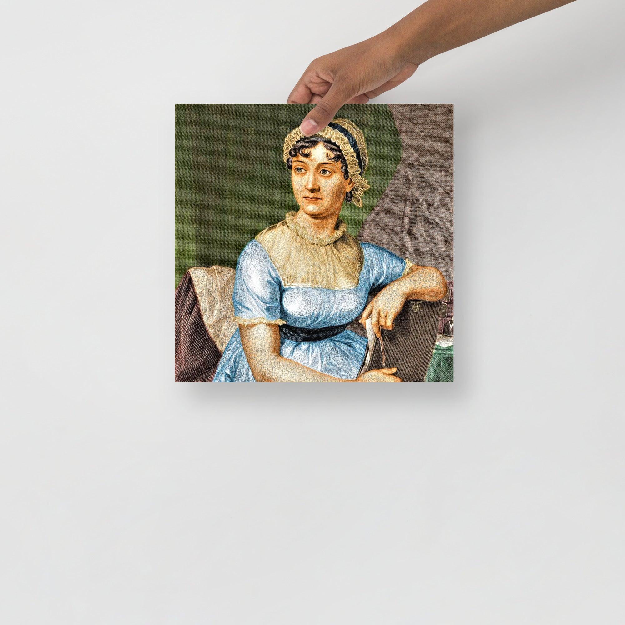 A Jane Austen poster on a plain backdrop in size 12x12”.