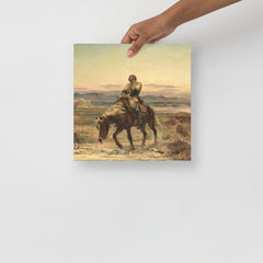 A William Brydon Painting, Remnants of an Army by Elizabeth Thompson poster on a plain backdrop in size 12x12”.