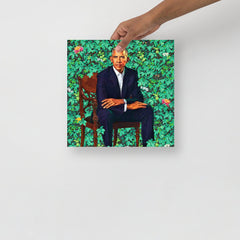 A President Barack Obama poster on a plain backdrop in size 12x12”.