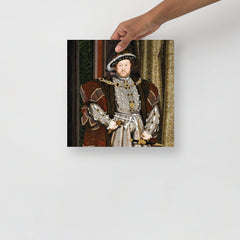 A Henry VIII Of England poster on a plain backdrop in size 12x12”.